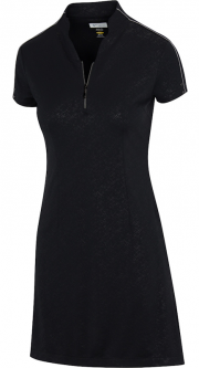 Greg Norman Ladies ML75 Aurora Short Sleeve Zip Golf Dress - ASTRAL (Black)