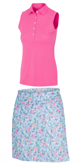 Greg Norman Ladies & Plus Size Golf Outfits (Shirt & Skort) - ESSENTIALS (Hawaiian Punch)