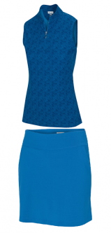 Greg Norman Ladies & Plus Size Golf Outfits (Shirt & Skort) - ESSENTIALS (Cornflower)