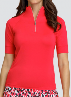 SPECIAL Tail Ladies Atley Short Sleeve Zip Golf Shirts - MEADOW PATHS (Teaberry)