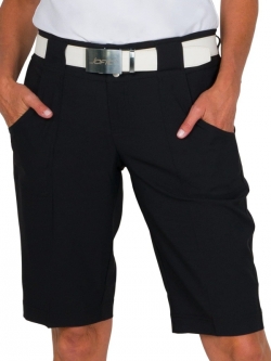JoFit Ladies 12" Inseam Belted Bermuda Zip Front Golf Shorts - Essentials (Black)