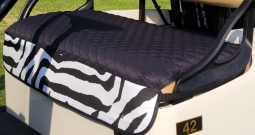 GolfChic Bags Ladies Golf Cart Seat Covers - Black Quilt w/ Black & White Zebra Print Trim