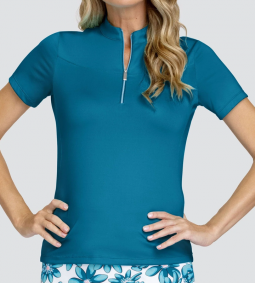 Tail Ladies Altai Short Sleeve Zip Golf Shirts - SPRING FLORA (Cerulean)