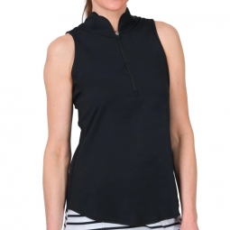JoFit Ladies & Plus Size Sleeveless Cutaway Scallop Mock Golf Shirts - Essentials (Black)