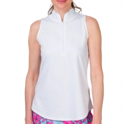 JoFit Ladies & Plus Size Sleeveless Cutaway Scallop Mock Golf Shirts - Essentials (White)