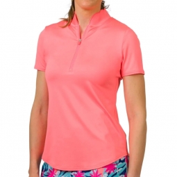 JoFit Ladies Short Sleeve Scallop Mock Golf Shirts - Fizzy Mimosa (Coral Glow)