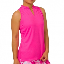 JoFit Ladies Sleeveless Cutaway Ruffle Mock Golf Shirts - Fizzy Mimosa (Wild Berry)
