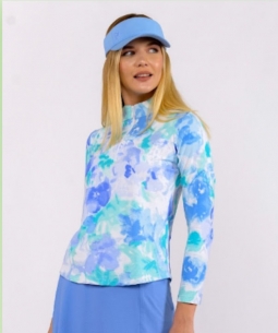 Kenny Dana Ladies Long Sleeve Golf Shirts - Water Color Blue Tonal