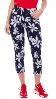 Swing Control Ladies LILIES 24" Pull On Print Golf Cropped Pants - Blue/White