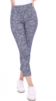 Swing Control Ladies NAVY ROSES TECHNO 28" Pull On Print Golf Ankle Pants - Navy/White Print