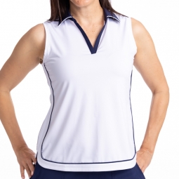Kinona Ladies & Plus Size Bogey Round Sleeveless Golf Shirts -  Kekaha/Hanapepe (White/Navy)