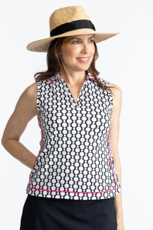 Kinona Ladies & Plus Size Bogey Round Sleeveless Golf Shirts - Spiral Floral