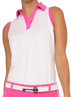 Belyn Key Ladies Action Sleeveless Golf Polo Shirts - LALA LAND (Chalk/Hot Pink)