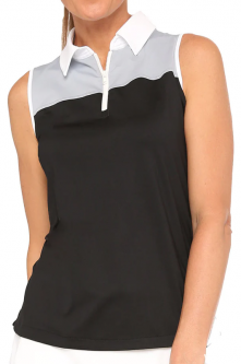 Belyn Key Ladies Panther Sleeveless Golf Polo Shirts - WILD ORCHID (Onyx/Dove/Chalk)