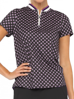 Belyn Key Ladies Sabrina Cap Sleeve Print Golf Shirts - WILD ORCHID (Orchid Night)