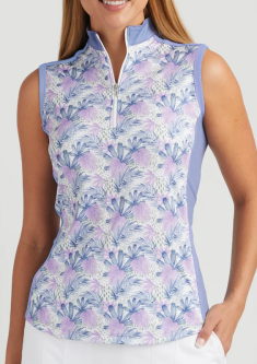 SALE Bermuda Sands Ladies & Plus Size Rhonda Sleeveless Print Golf Shirts - Slate Blue