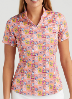 SALE Bermuda Sands Ladies & Plus Size Dina Short Sleeve Print Golf Shirts - Camellia