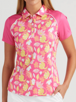 SALE Bermuda Sands Ladies Laurie Short Sleeve Print Golf Polo Shirts - Pink Flamingo