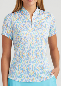 SALE Bermuda Sands Ladies & Plus Size Belinda Short Sleeve Print Golf Shirts - White