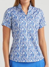 SALE Bermuda Sands Ladies Paige Short Sleeve Print Golf Shirts - Cobalt