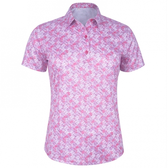 Lori's Golf Shoppe: Monterey Club Ladies & Plus Size Small Rhombus lattice  Print S/S Golf Polo Shirts - Asstd Colors