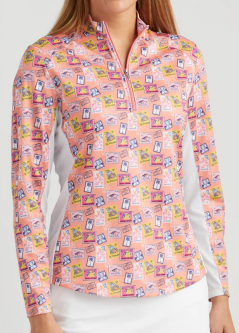SPECIAL Bermuda Sands Ladies Paulina Long Sleeve Print Golf Sun Shirts - Camellia