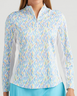 SPECIAL Bermuda Sands Ladies Whitney Long Sleeve Print Golf Sun Shirts - White