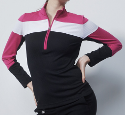 Daily Sports Ladies & Plus Size CALAIS Long Sleeve Half Neck Golf Shirts - Black