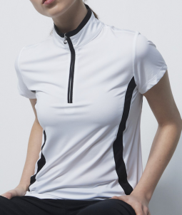 Daily Sports Ladies & Plus Size VICHY Cap Sleeve Zip Golf Shirts - White