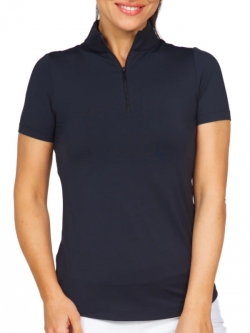 Ibkul Ladies Solid Short Sleeve Mock Neck Golf Shirts - Black