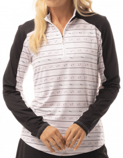 SanSoleil Ladies & Plus Size SolCool Trim Long Sleeve Zip Mock Golf Sun Shirts - Lineup Black