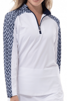 SPECIAL SanSoleil Ladies SolCool Trim Long Sleeve Zip Mock Tennis Sun Shirts - Rally