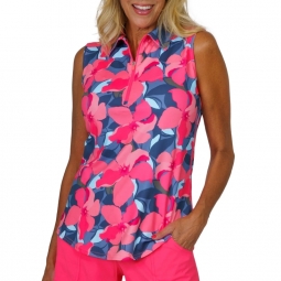 JoFit Ladies & Plus Size Sleeveless Golf Polo Shirts - Sherbet Punch (Blooms Print)