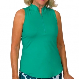 JoFit Ladies & Plus Size Cutaway Scallop Sleeveless Mock Golf Shirts - Gin & Tonic (Vivid Green)