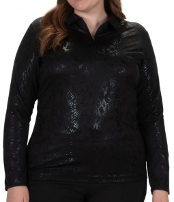 Nancy Lopez Ladies & Plus Size BALANCE Long Sleeve Sizzle Print Golf Shirts - OASIS (Black Multi)