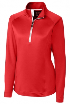 Cutter & Buck Ladies Long Sleeve Jackson Half Zip Overknit Golf Shirts - Red