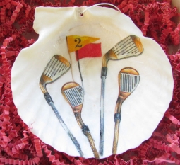 Golf Themed Hand Crafted Oyster Shells Gifts - Clubs & Flags