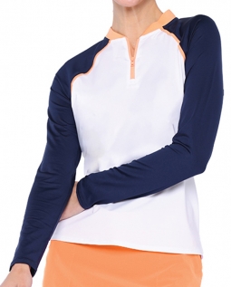 Belyn Key Ladies Sophia Long Sleeve Golf Shirts - ANASTASIA (Ink/Cantaloupe/Chalk)