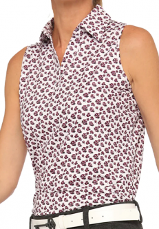 Belyn Key Ladies Cutaway Sleeveless Print Golf Polo Shirts - MAMA MIA (Stem Floral Print)