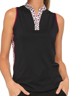 Belyn Key Ladies Mia Sleeveless Golf Shirts - MAMA MIA (Onyx/Stem Floral Print)