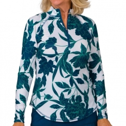 JoFit Ladies & Plus Size Long Sleeve UV Mock Golf Shirts - Gin & Tonic (Femme Floral)