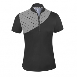 Monterey Club Ladies & Plus Size Dot Print Block Zipper Short Sleeve Golf Polo Shirts - Two Colors