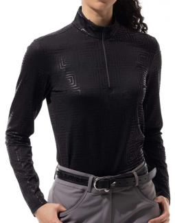 SanSoleil Ladies & Plus Size SolShine Print L/S Mock Golf Sun Shirts - Infinity Black/Black