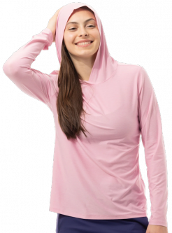 SanSoleil Ladies & Plus Size SolTek ICE L/S Melange Hoodie Golf Sun Shirts - Rose Quartz