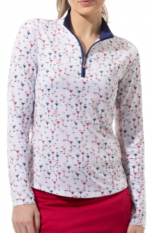 SanSoleil Ladies & Plus Size SOLCOOL Print L/S Zip Mock Golf Sun Shirts - Libertini