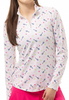 SanSoleil Ladies & Plus Size SOLCOOL Print L/S Zip Mock Tennis/Golf Sun Shirts - Round Robin