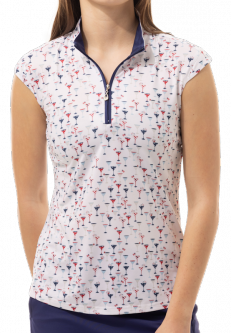 SanSoleil Ladies & Plus Size SOLCOOL Sleeveless Print Zip Mock Golf Shirts - Libertini
