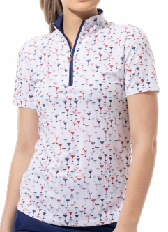 SanSoleil Ladies & Plus Size SOLCOOL Short Sleeve Print Zip Mock Golf Shirts - Libertini
