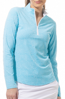 SanSoleil Ladies & Plus Size SolStyle Ice Long Sleeve Zip Mock Golf Sun Shirts - Infinity Caribbean