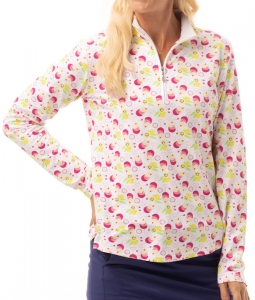 SanSoleil Ladies & Plus Size SOLTEK Lux Long Sleeve Print Zip Mock Golf Sun Shirts - Spritz